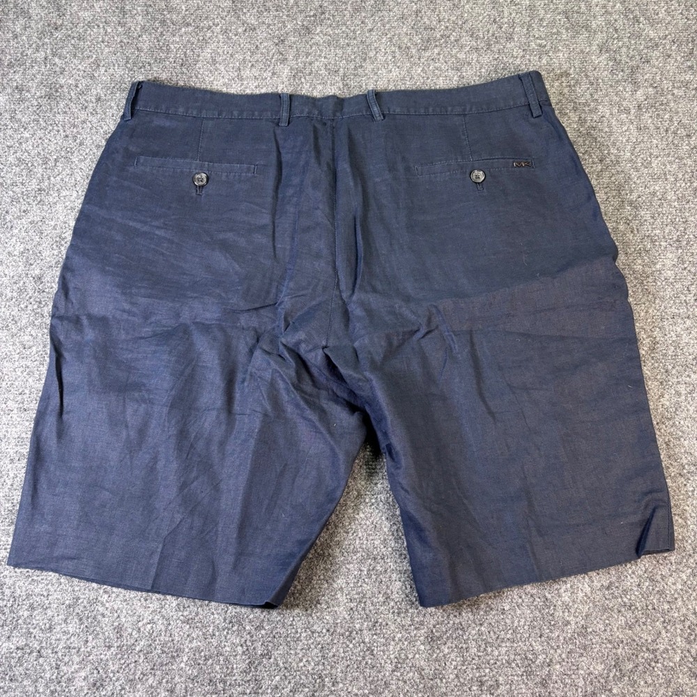 Michael Kors Linen Blend Shorts Mens 38 Navy Blue Flat Front Summer Casual